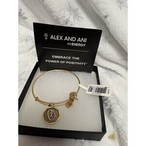 Alex and Ani Gold Tone Bracelet with Dangle Charm 6.75 Inch New with Tags & Card